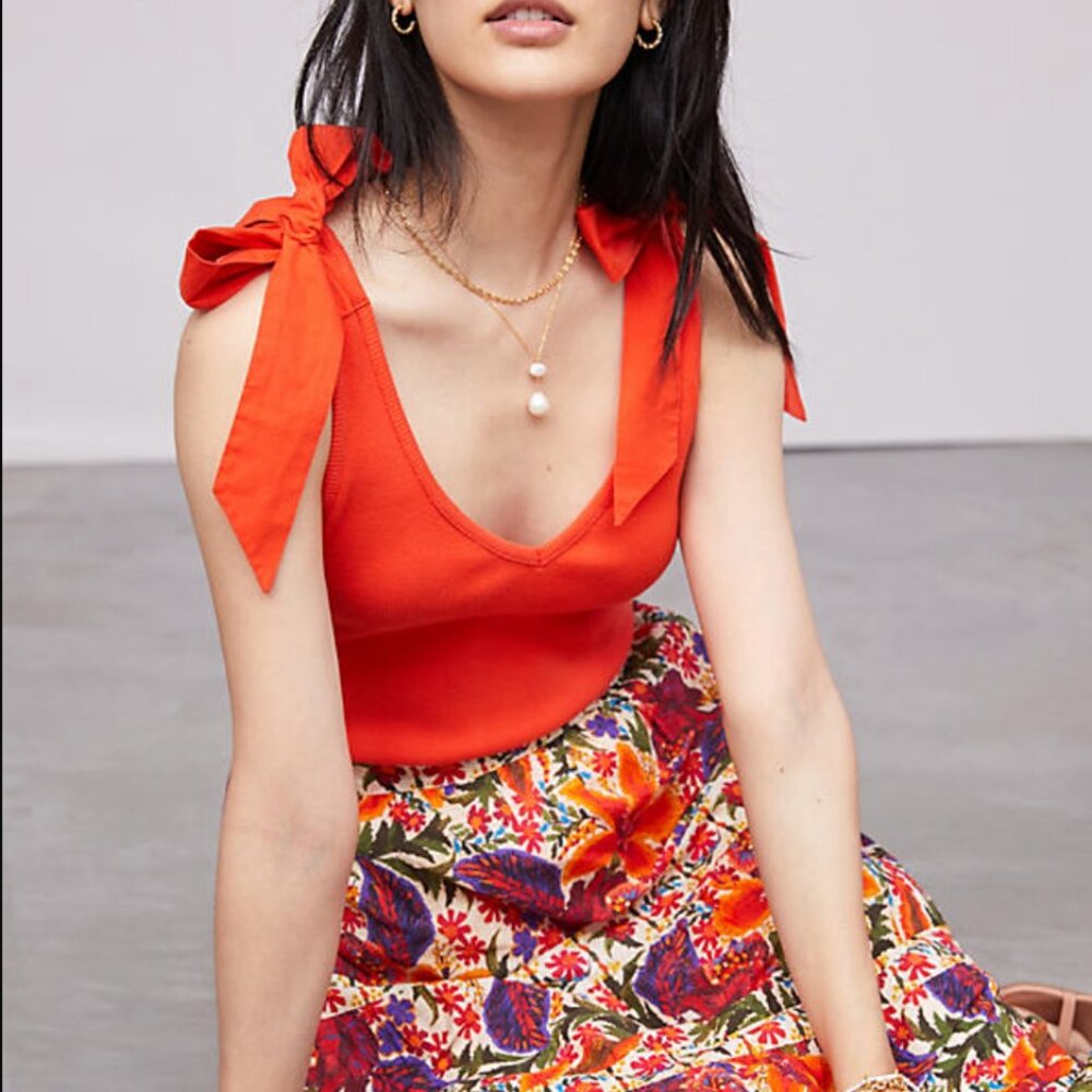 Anthropologie Maeve Red Bow Shoulder-Tie Top - Picture 8 of 8